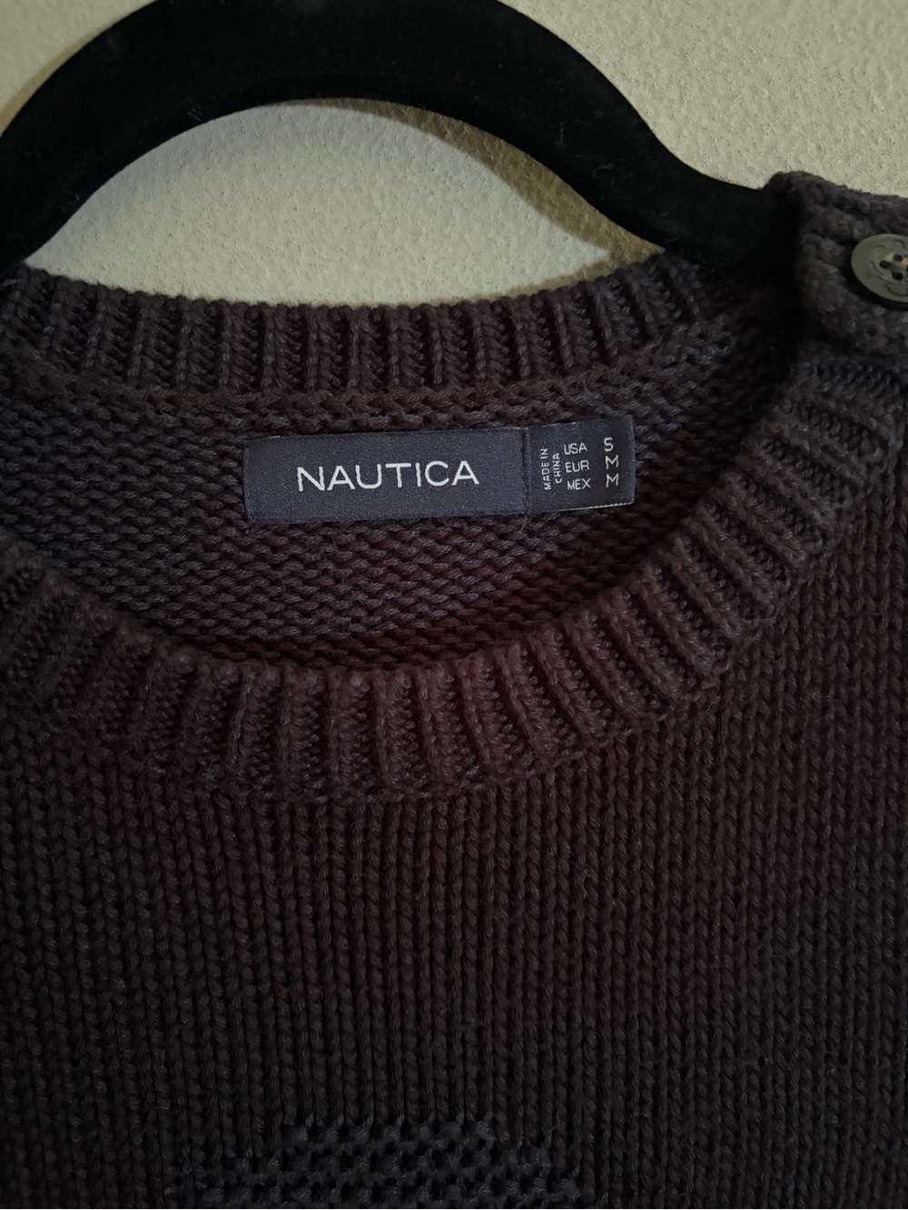 Nautica Anchor Knit Sweater Navy 100% Cotton Crewneck Shoulder Button Nautical - Picture 8 of 14